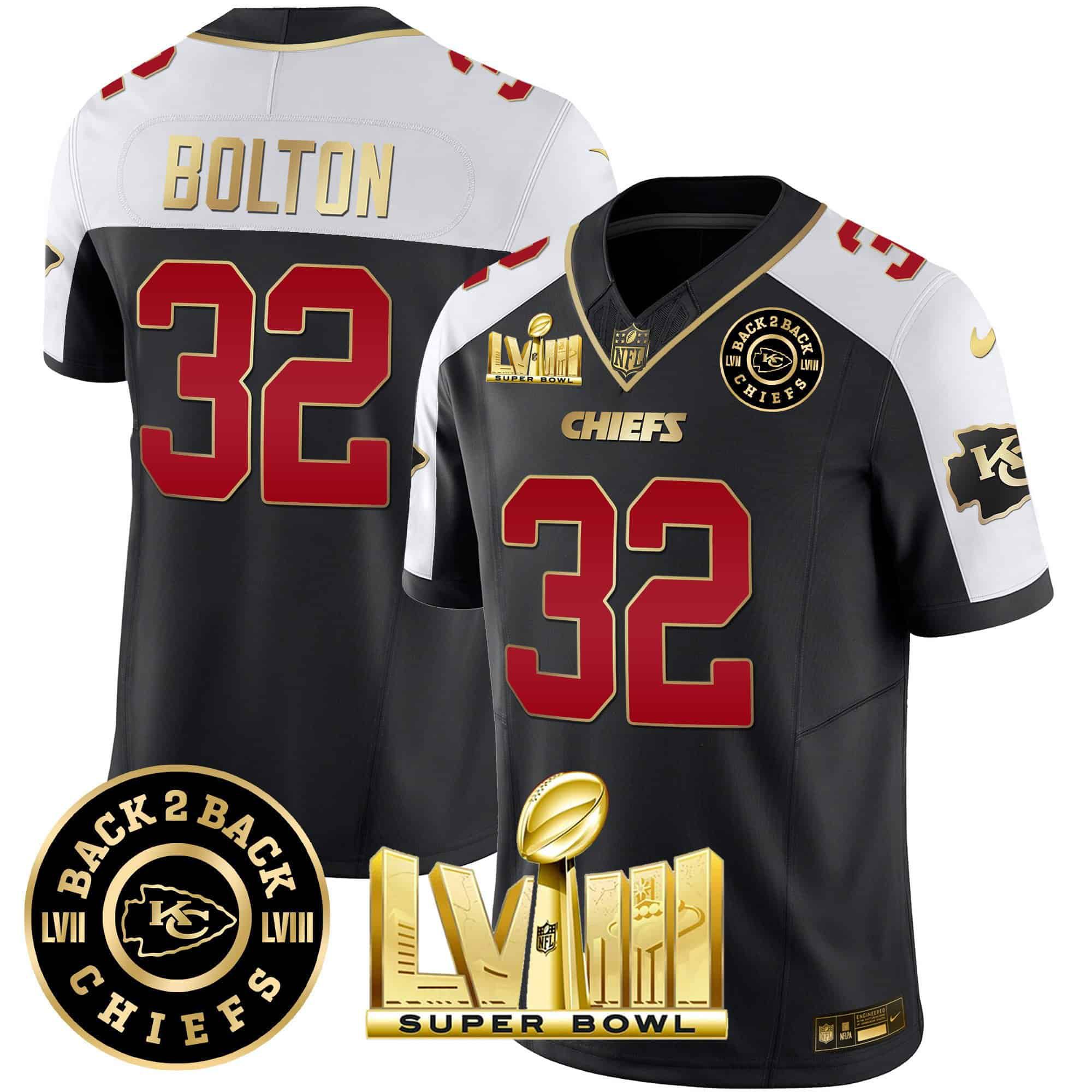 Men Kansas City Chiefs #32 Bolton Black 2024 Nike Super Bowl LVIII & Back-2-Back Patch Vapor NFL Jersey->indianapolis colts->NFL Jersey